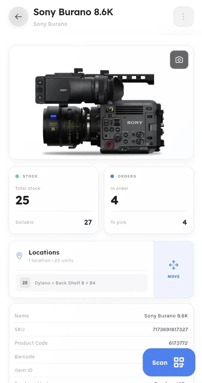 Item management dashboard showing all registered items